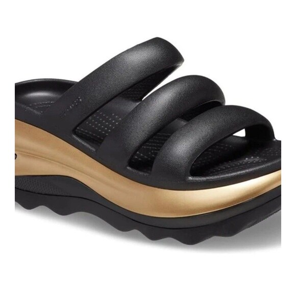 Crocs Mega Crush Triple Strap Men’s 7 / Women’s 9 Metallic Black/Gold Sandals - Picture 6 of 9